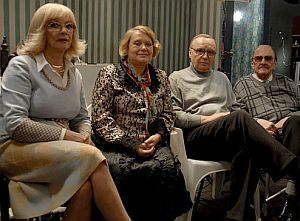 Барбара Брыльска, Валентина Талызина, Андрей Мягков и Юрий Яковлев 33 года спустя на съемках фильма Тимура Бекмамбетова «Ирония судьбы. Продолжение»